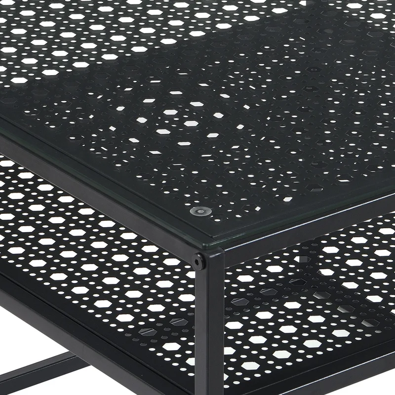 Couchtisch Glas Metall Schwarz 60x60x45 cm mit Ablage von Wohnling