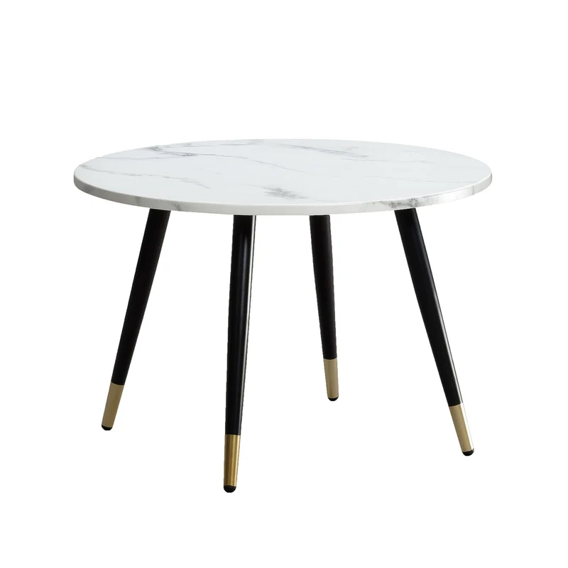 Couchtisch 60x60x41cm Marmoroptik Weiß Metallgestell Modern Rund