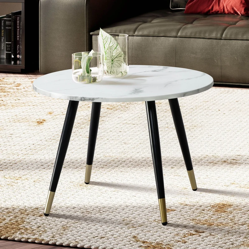 Couchtisch 60x60x41cm Marmoroptik Weiß Metallgestell Modern Rund
