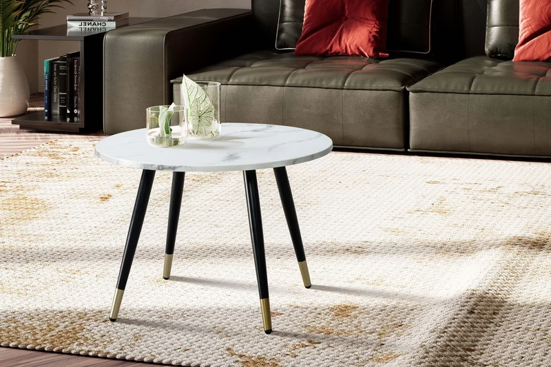 Couchtisch 60x60x41cm Marmoroptik Weiß Metallgestell Modern Rund