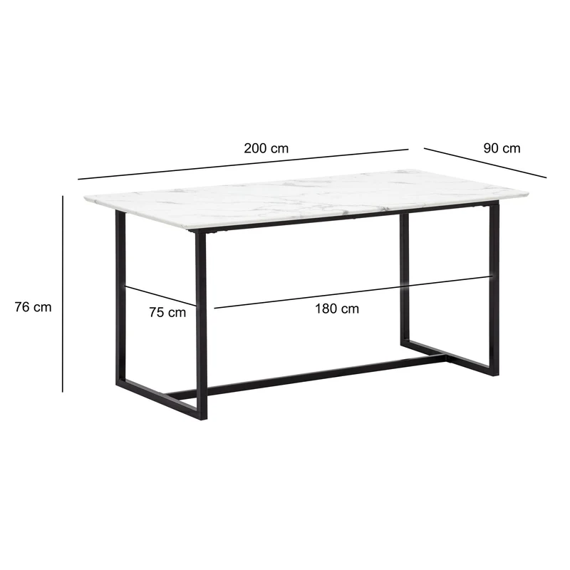 Esszimmertisch 200x90 Marmor-Optik Weiß Metallbeine Modern Rechteckig