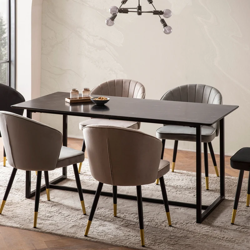 Esszimmertisch 180x90 Marmor-Optik Schwarz Metallbeine Modern