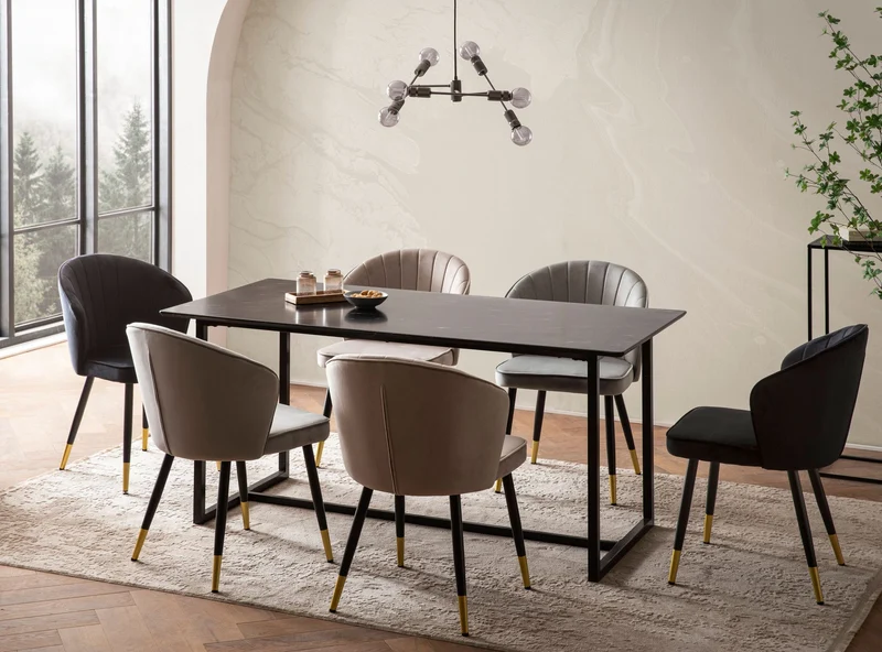 Esszimmertisch 180x90 Marmor-Optik Schwarz Metallbeine Modern