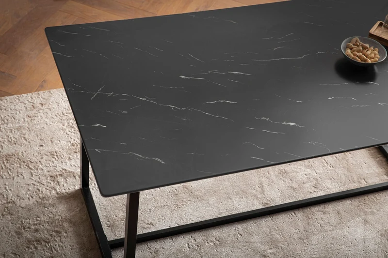 Esszimmertisch 180x90 Marmor-Optik Schwarz Metallbeine Modern