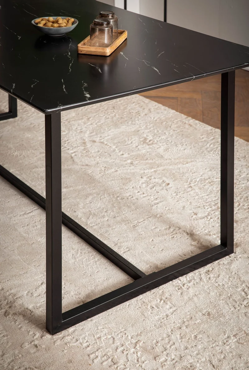 Esszimmertisch 180x90 Marmor-Optik Schwarz Metallbeine Modern