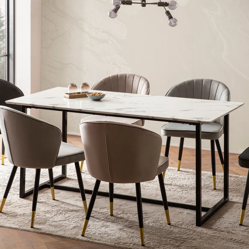 Esszimmertisch 180x90 Marmor-Optik Weiß Metallbeine Modern