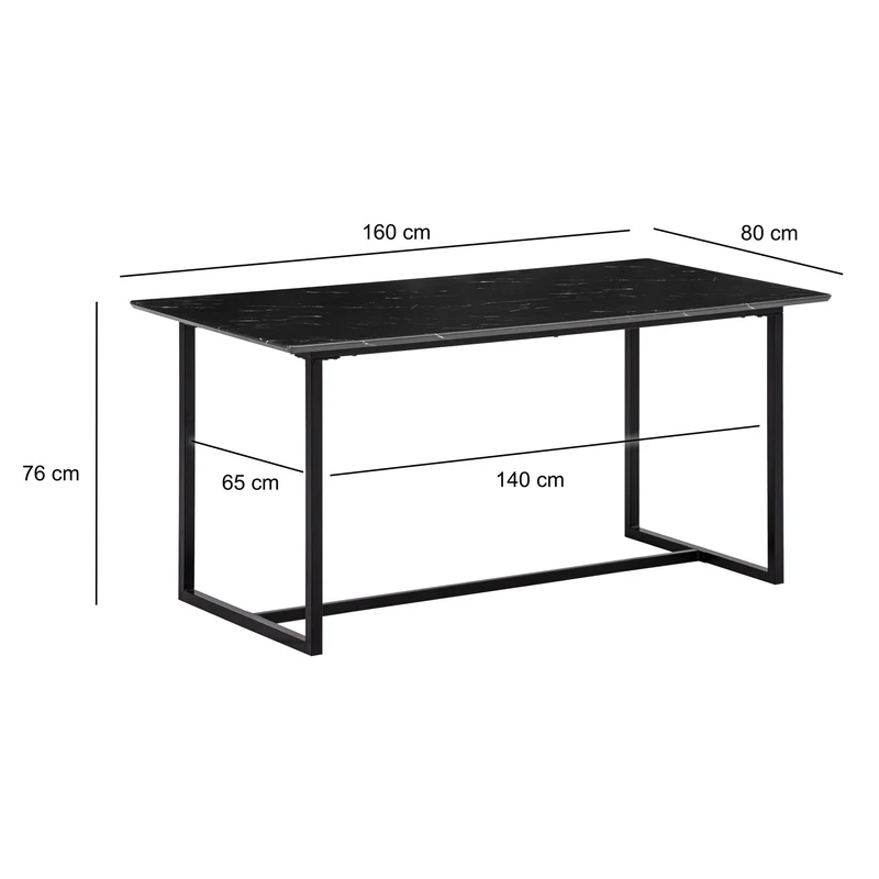 Esszimmertisch 160x80 Marmor-Optik Schwarz Metallbeine Modern