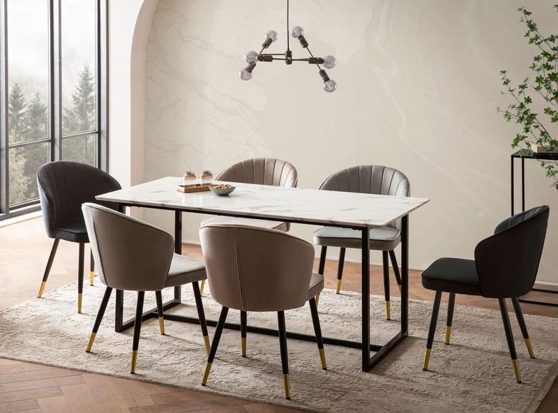 Esszimmertisch 160x80 Marmor-Optik Weiß Metallbeine Modern Rechteckig