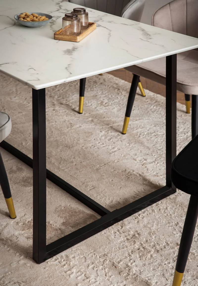 Esszimmertisch 160x80 Marmor-Optik Weiß Metallbeine Modern Rechteckig