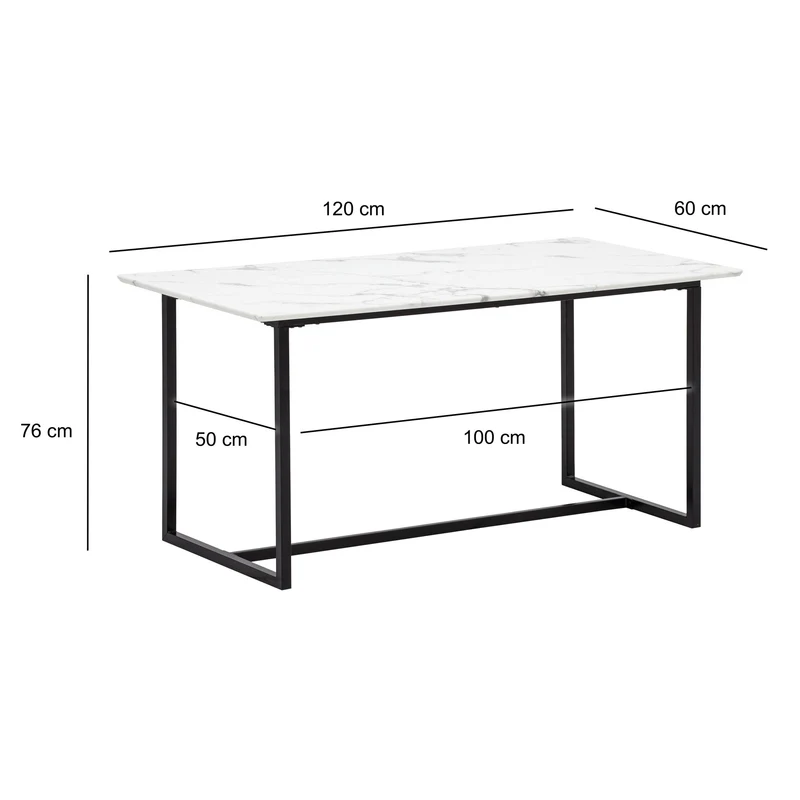 Esszimmertisch 120x60x76cm Marmor-Optik Weiß Metallbeine Modern