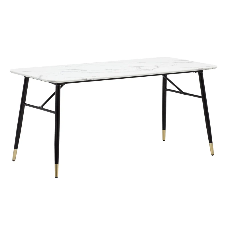Esszimmertisch 200x90 Marmor-Optik Weiß Metallbeine Rechteckig Modern