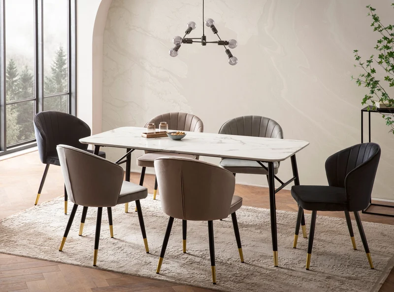 Esszimmertisch 200x90 Marmor-Optik Weiß Metallbeine Rechteckig Modern