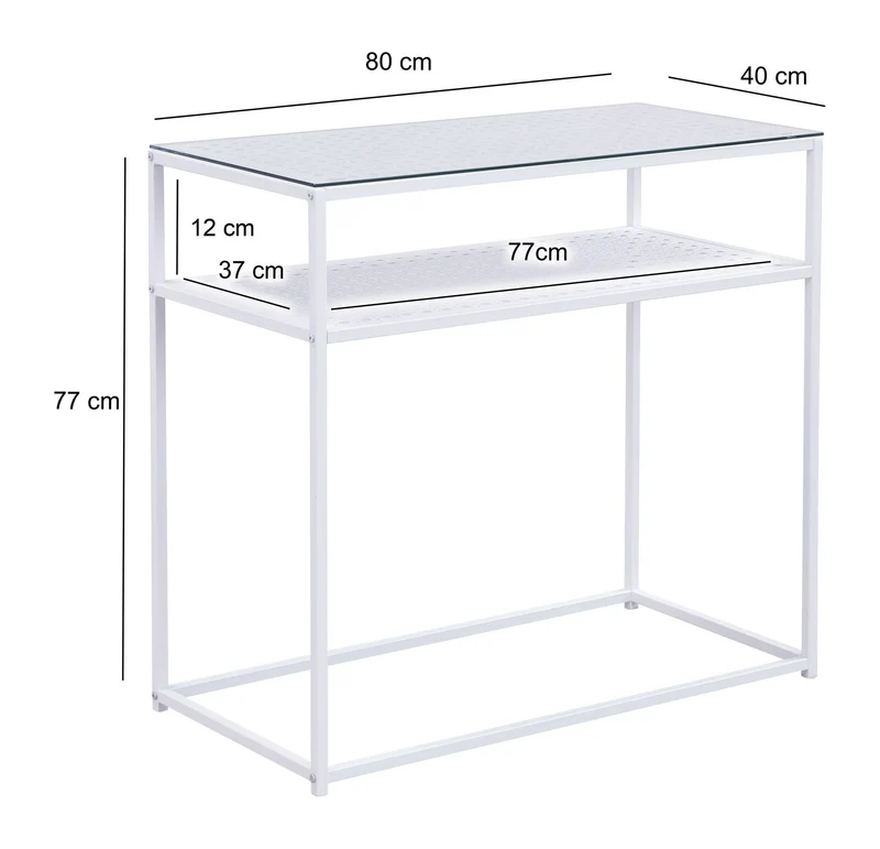 Konsolentisch Glas Metall Weiß, Flurtisch mit Ablage im Loft-Stil
