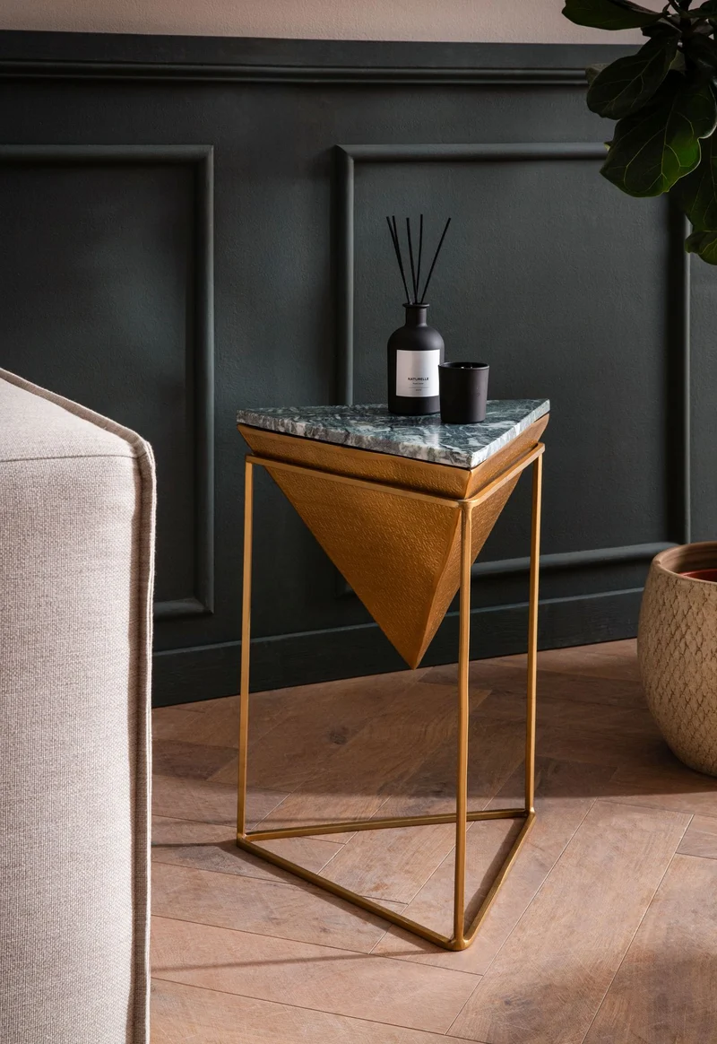 Beistelltisch Marmor Schwarz/Gold mit Metallgestell, 37,5x55 cm