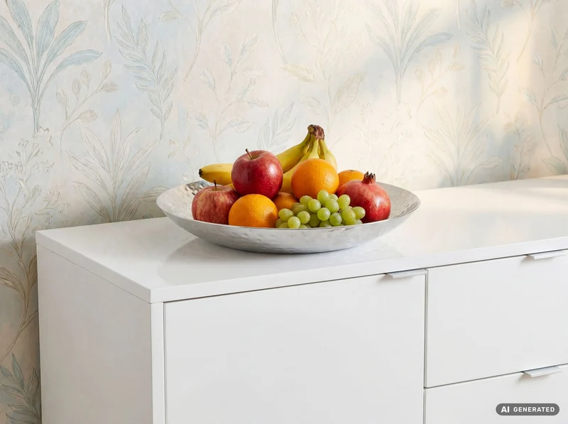 Obstschale Rund Silber aus Aluminium mit Hammerschlag-Optik, 36 cm Ø
