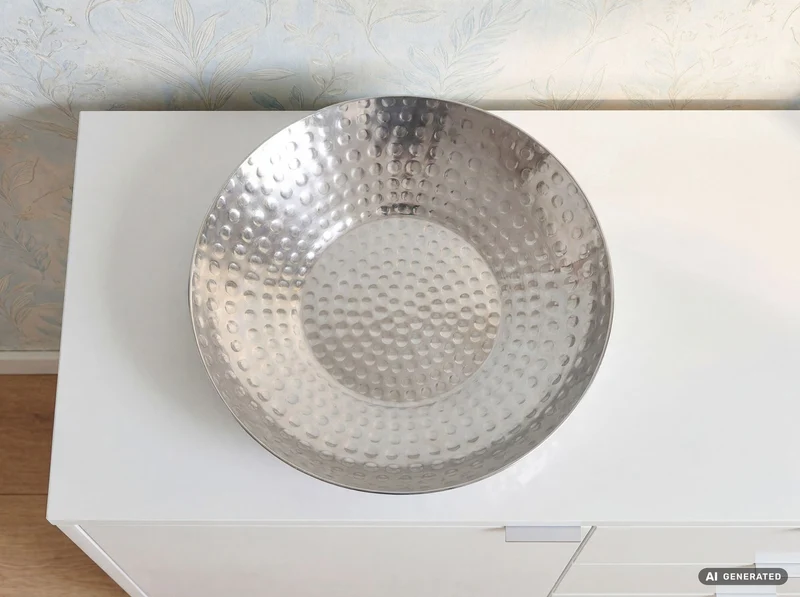 Obstschale Rund Silber aus Aluminium mit Hammerschlag-Optik, 36 cm Ø
