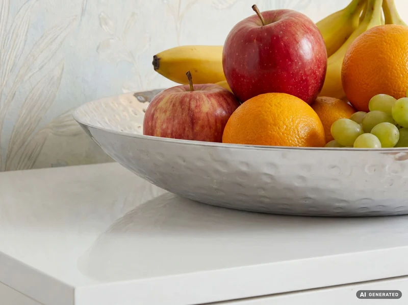 Obstschale Rund Silber aus Aluminium mit Hammerschlag-Optik, 36 cm Ø