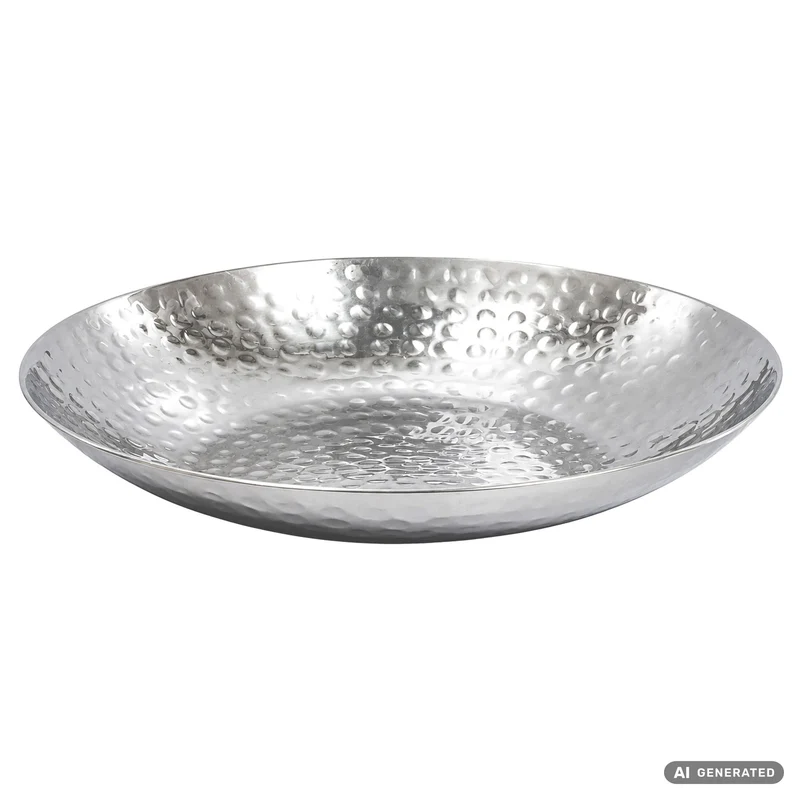 Obstschale Rund Silber aus Aluminium mit Hammerschlag-Optik, 36 cm Ø