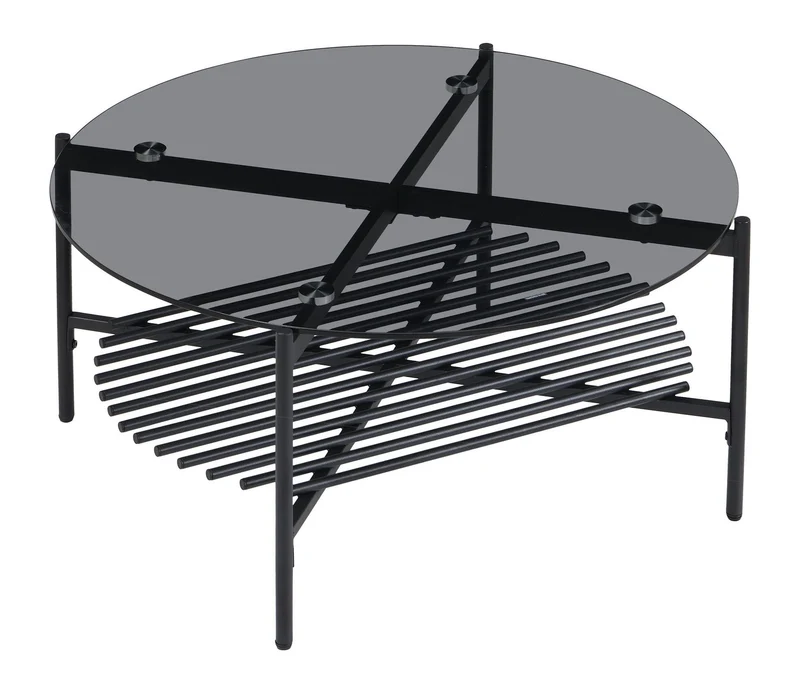 Couchtisch Rund 80 cm Glas & Metall Schwarz Wohnling Industrial Design