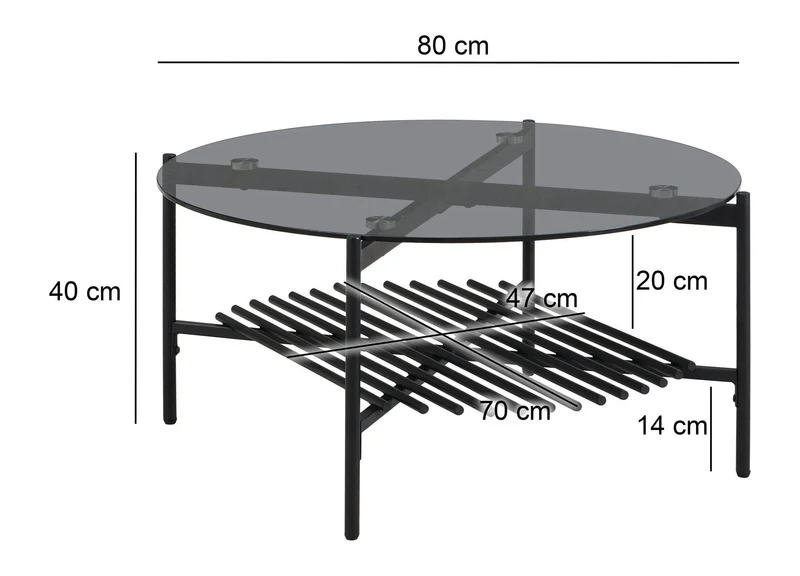 Couchtisch Rund 80 cm Glas & Metall Schwarz Wohnling Industrial Design