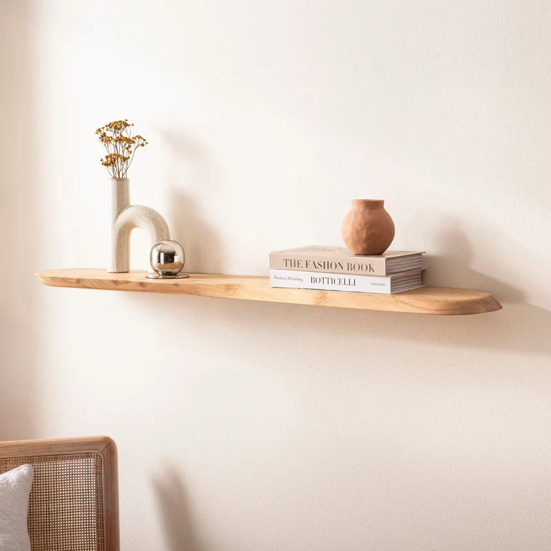 Wandregal Akazie 120 cm Massivholz, schwebendes Hängeregal