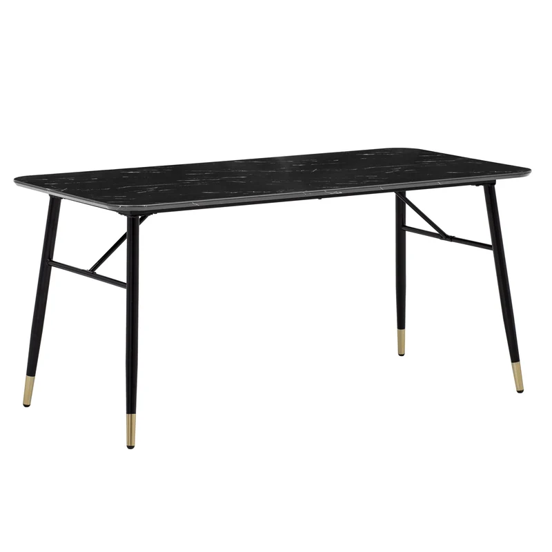 Esstisch 180x90 Marmor-Optik Schwarz Metallbeine Modern Rechteckig