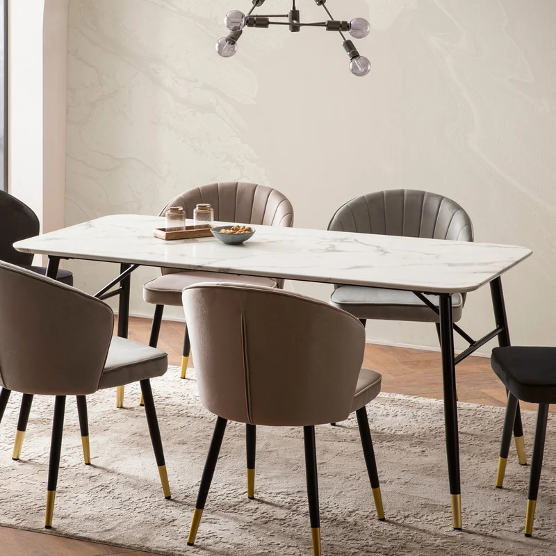 Esszimmertisch 140x80x76cm Marmor-Optik Weiß Metallbeine Modern