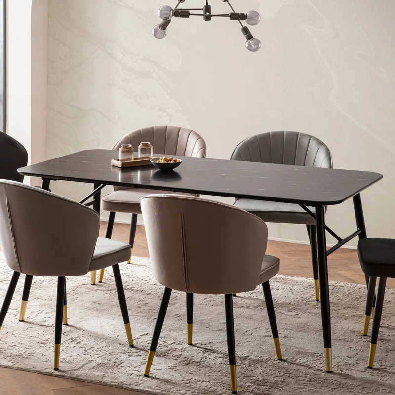 Esstisch 120x60x76cm Marmor-Optik Schwarz Metallbeine Modern