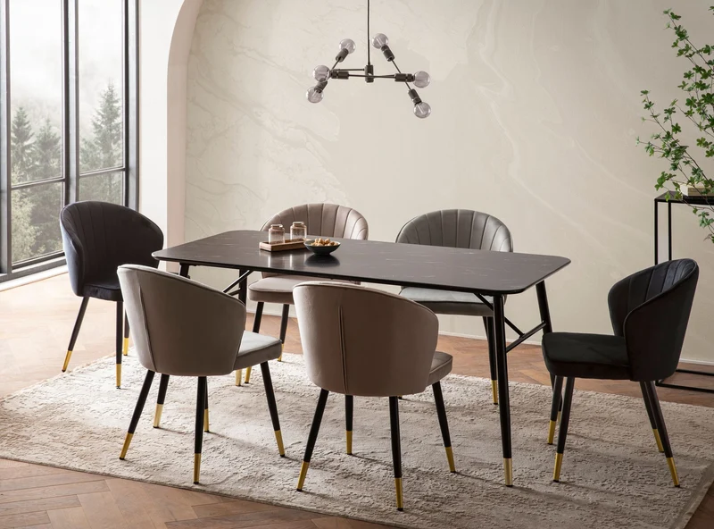 Esstisch 120x60x76cm Marmor-Optik Schwarz Metallbeine Modern