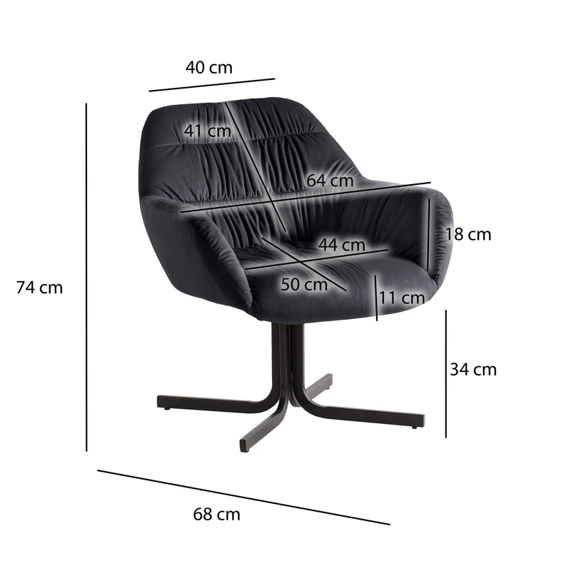 Loungesessel Samt Schwarz gepolstert Metallbeine Design Cocktailsessel