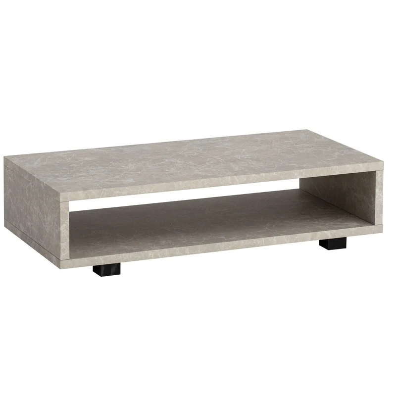 Couchtisch 100x50x25cm Sandfarben Stein-Optik Stauraum Modern