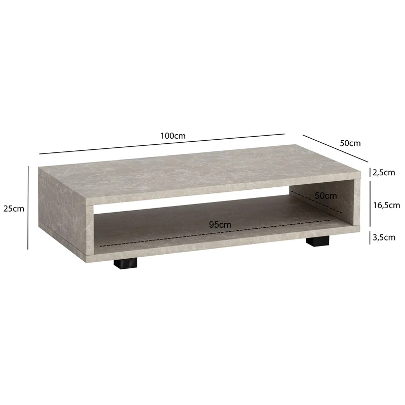 Couchtisch 100x50x25cm Sandfarben Stein-Optik Stauraum Modern