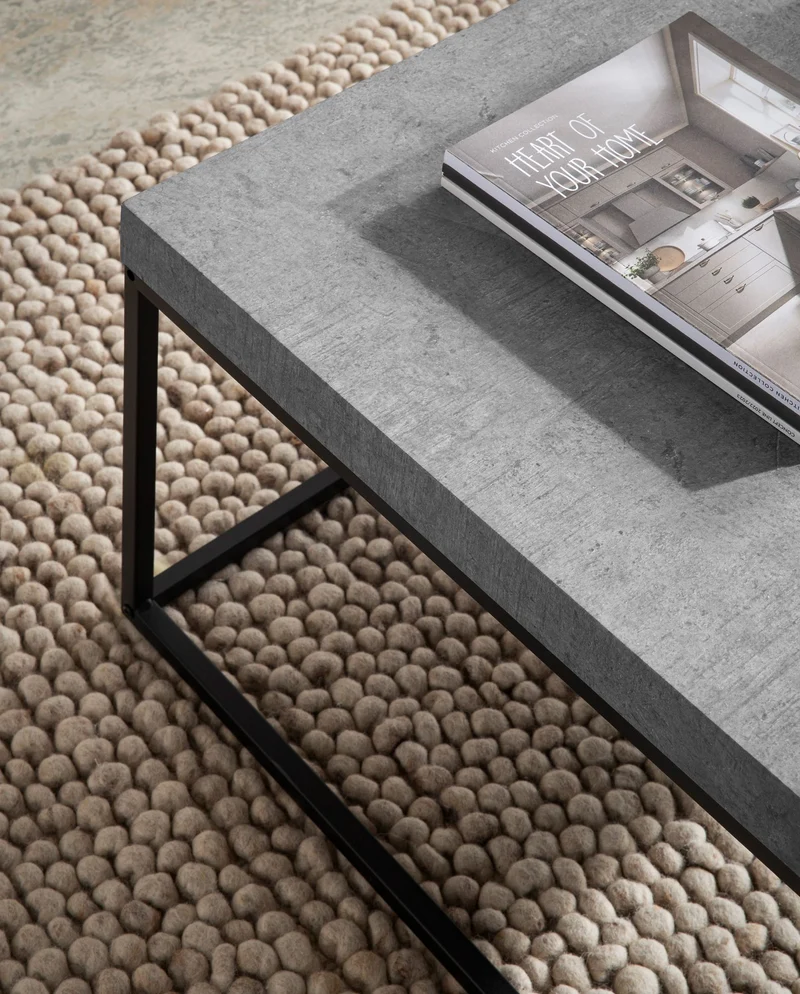 Couchtisch 60x60x38cm Beton-Optik Grau Metallbeine Modern Quadratisch