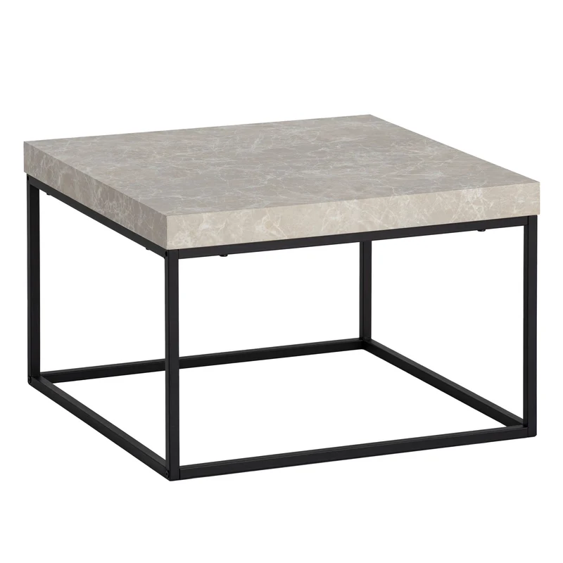 Couchtisch 60x60x38cm Stein-Optik Beige Metallbeine Modern Quadratisch