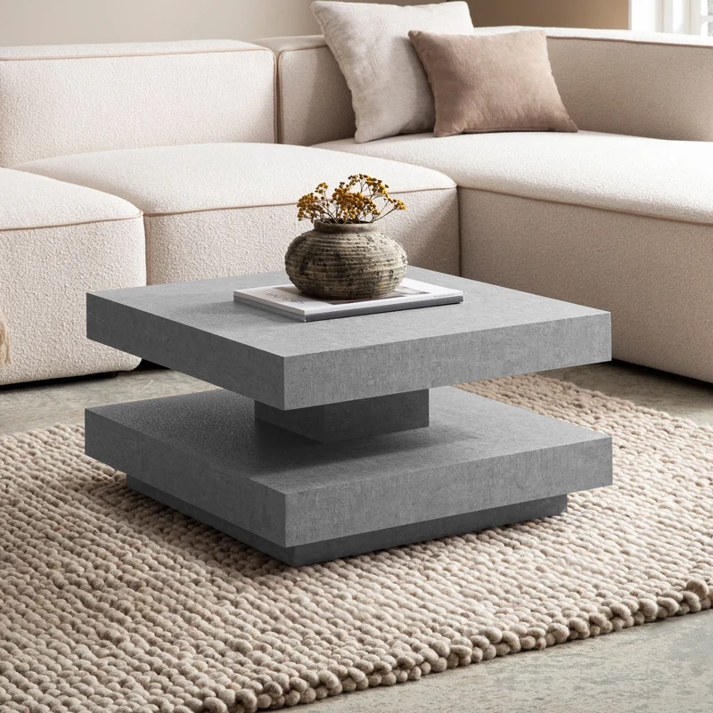 Couchtisch 60x60x34cm Beton-Optik Grau mit Stauraum Modern Quadratisch