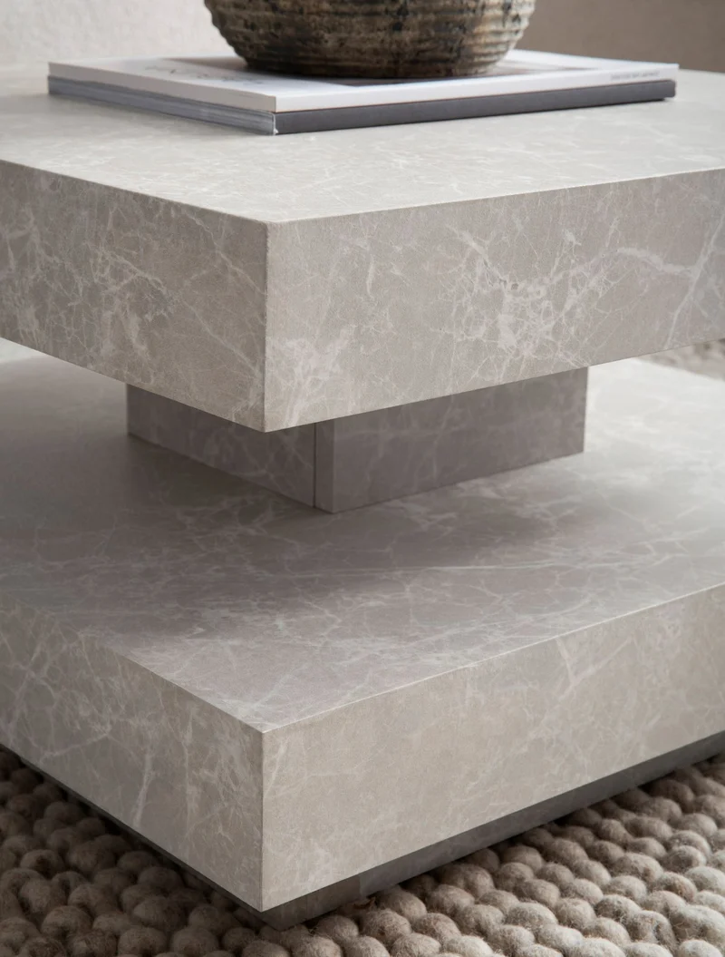 Couchtisch 60x60x34cm Sandfarben Stein-Optik Stauraum Modern