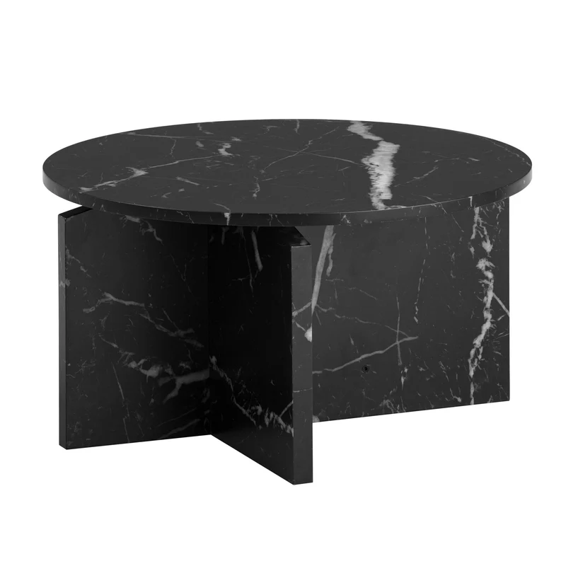 Couchtisch 60x60x33cm Schwarz Marmor-Optik Modern Rund