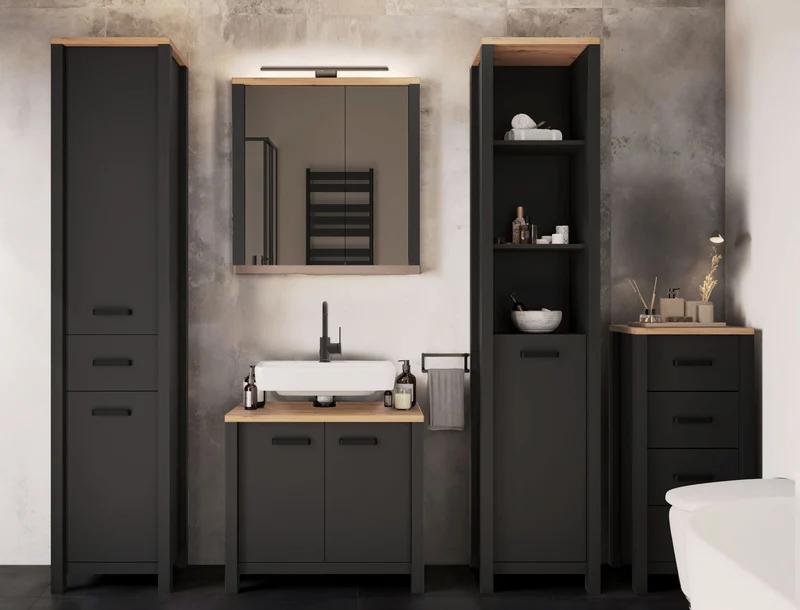 Badschrank Veneto Midischrank Anthrazit mit Artisan Eiche Optik