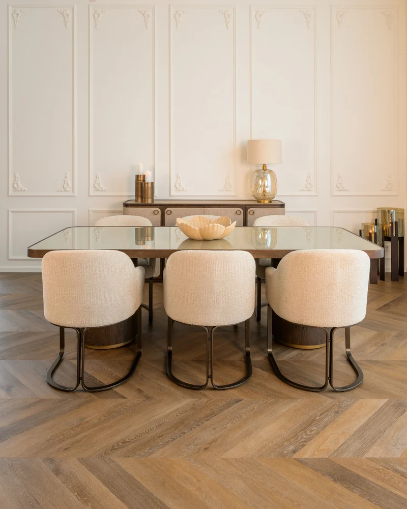 Elegantes Windlicht Reese Walnut Large aus Mangoholz & Glas, 80 cm
