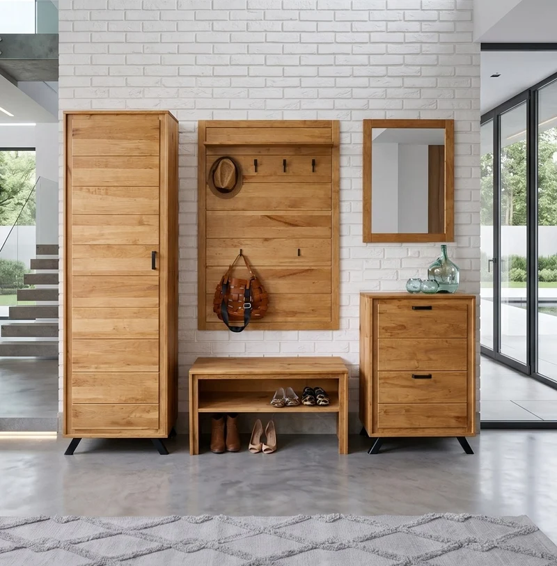 Garderoben-Set Serie BERN II-L 5-teilig Wildeiche Massivholz geölt