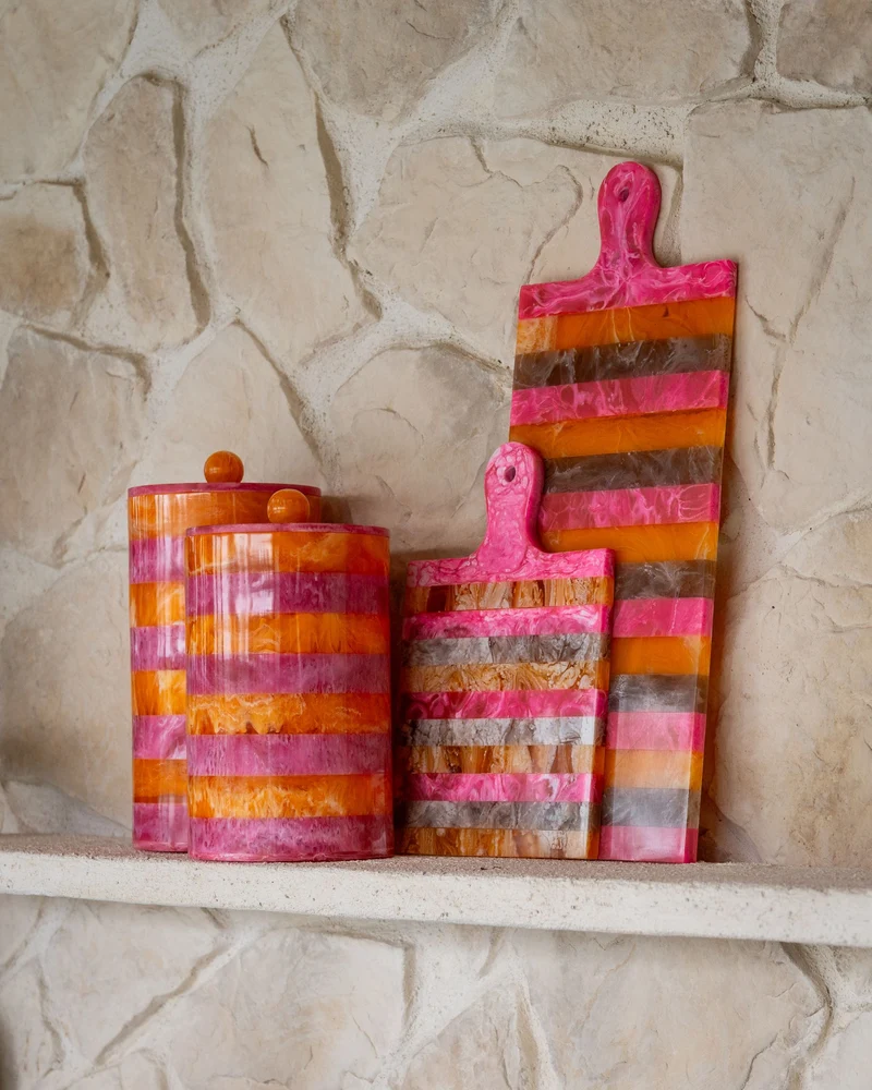 Tablett Cindy – Harz-Deko-Tablett pink/orange, handgegossenes Unikat
