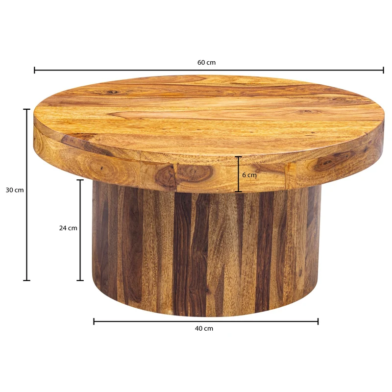 Couchtisch Sheesham Massivholz 60x30x60cm Rund Braun Wohnzimmer