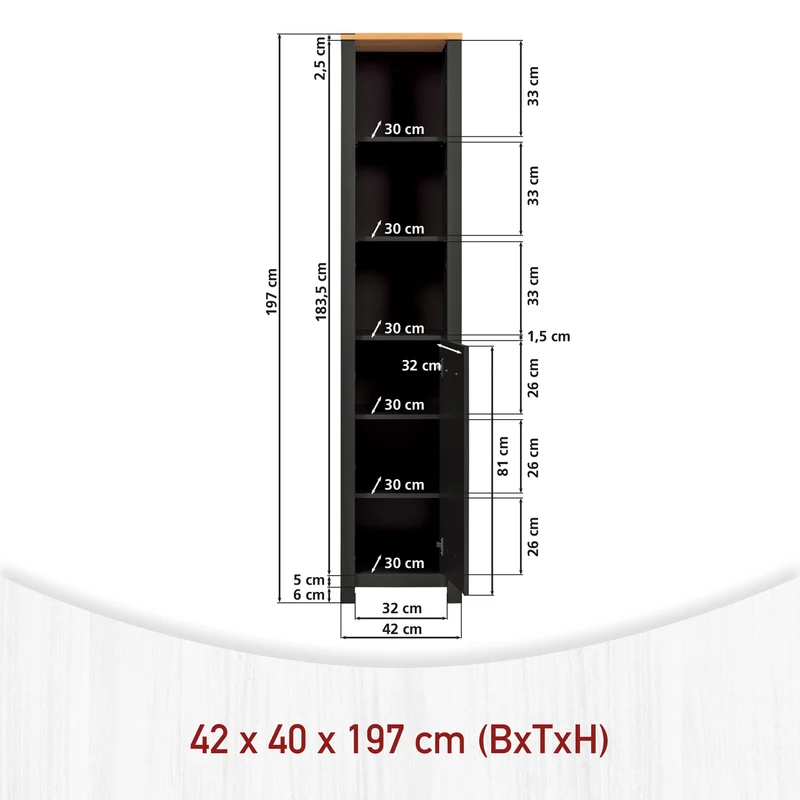 Badschrank Veneto Hochschrank Anthrazit mit Artisan-Eiche-Optik