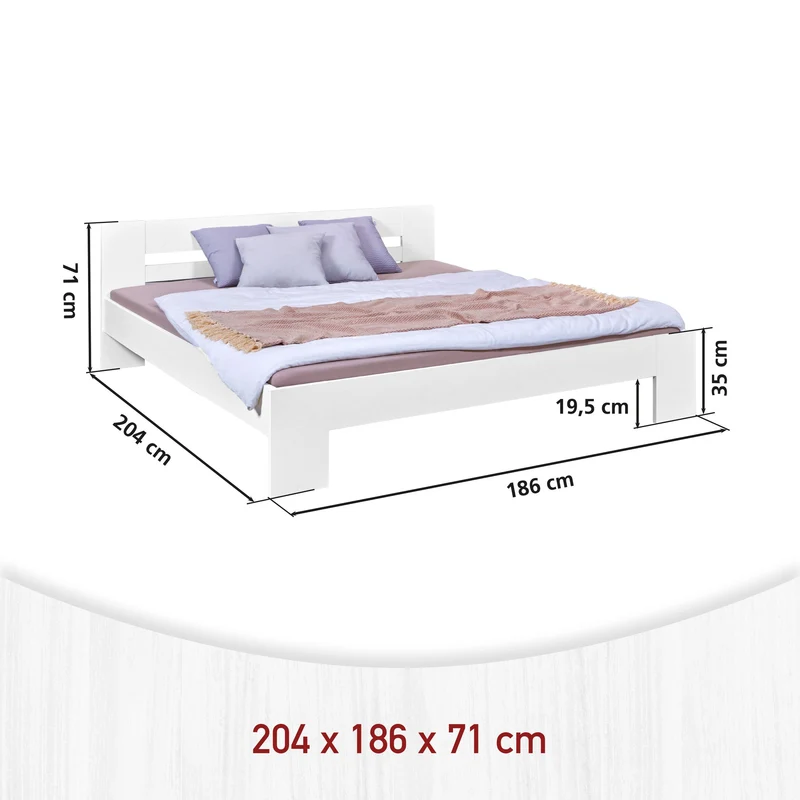Einzelbett Annik 180x200 in Weiß, MDF-Bettgestell fürs Schlafzimmer