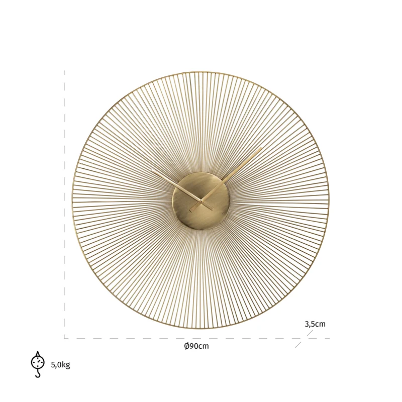 Wanduhr Audrey Gold, Ø 90 cm, ziffernloses Design aus Eisen