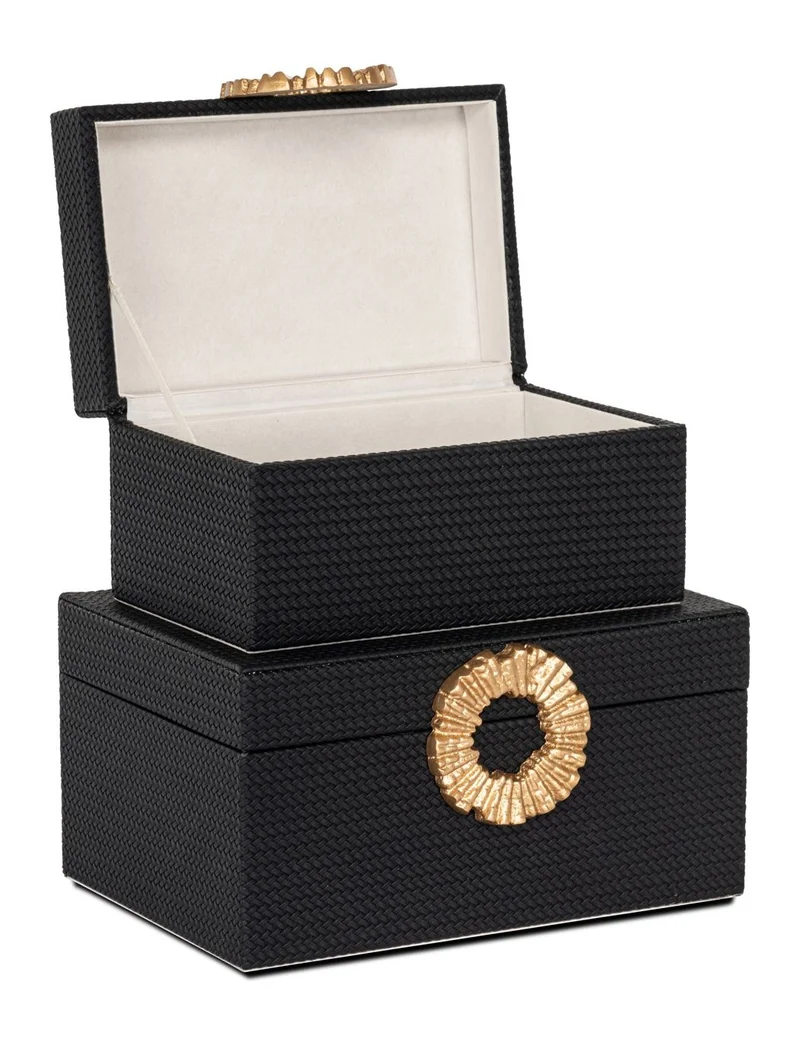 Aufbewahrungsbox Amal black/gold – edle Deko-Box mit PU-Leder-Bezug