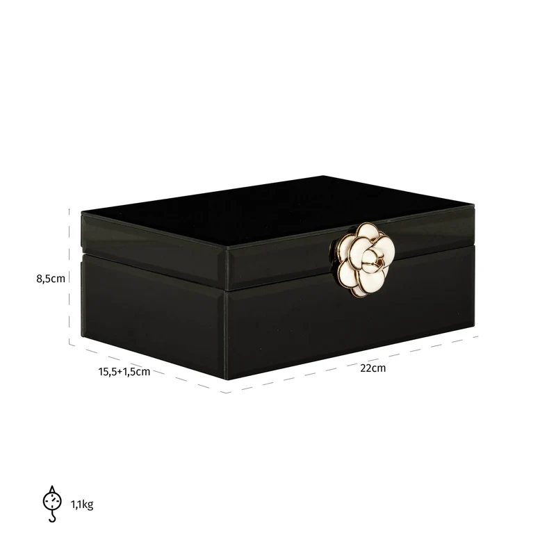 Aufbewahrungsbox Vivy black small – Schmuckbox mit Glasdeckel, schwarz