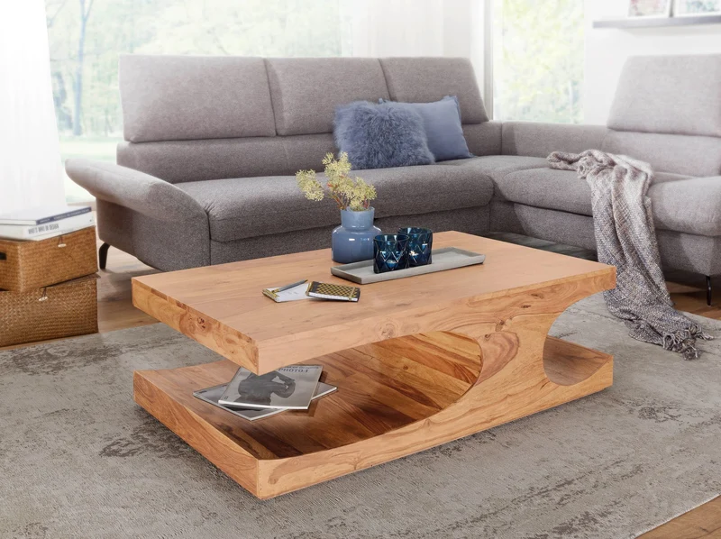 Couchtisch BOHA 118cm Akazie Massivholz Dunkelbraun Landhausstil