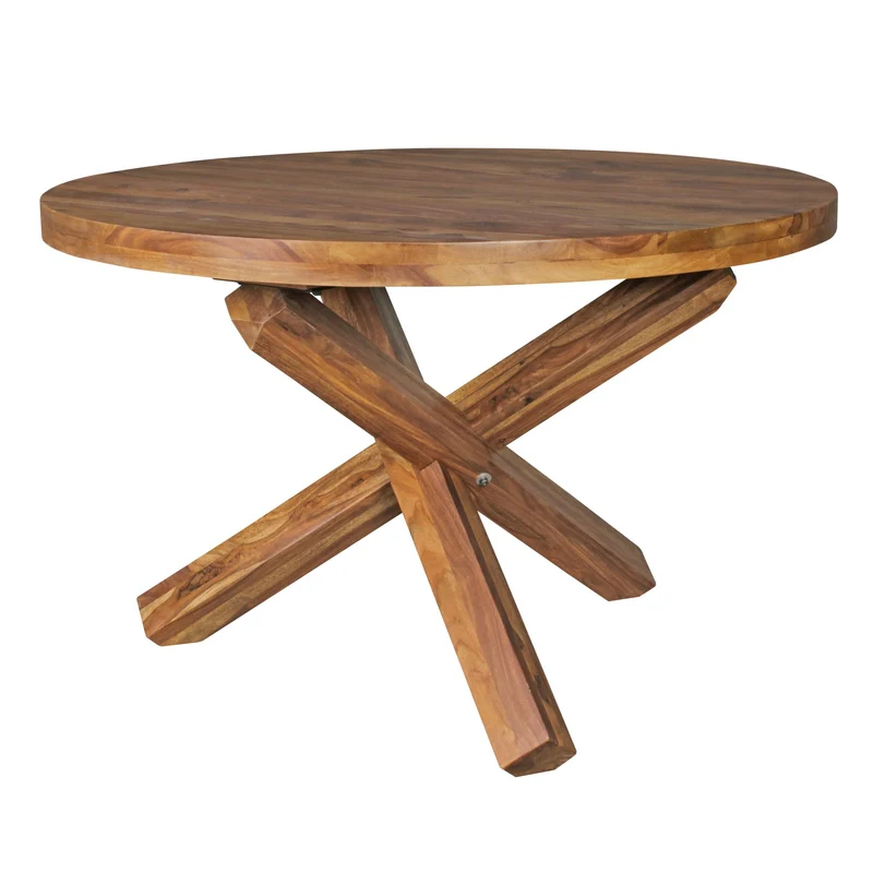 Esszimmertisch BOHA rund 120cm Sheesham Massivholz Landhaus braun