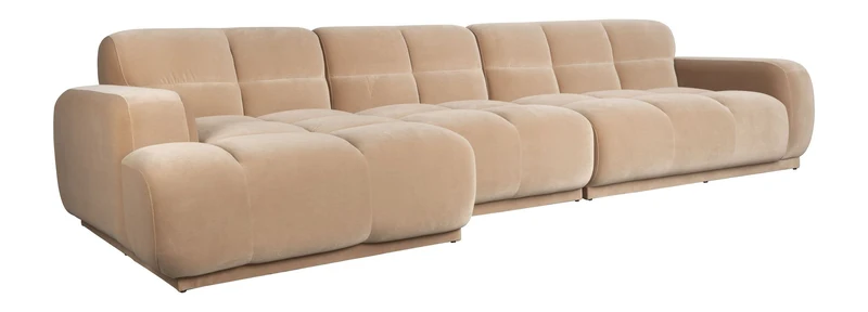 Sofa Hazel mit Chaiselongue links in Beige, Eukalyptusholz-Gestell
